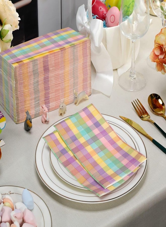 Jectivs 100Pcs Easter Pastel Buffalo Plaid Napkins Decorations,Disposable Spring Dark Purple Pink Yellow Guest Hand Paper Napkins for Home Bathroom Baby Shower Picnic Wedding Easter Birthday Party Supplies - Image 5